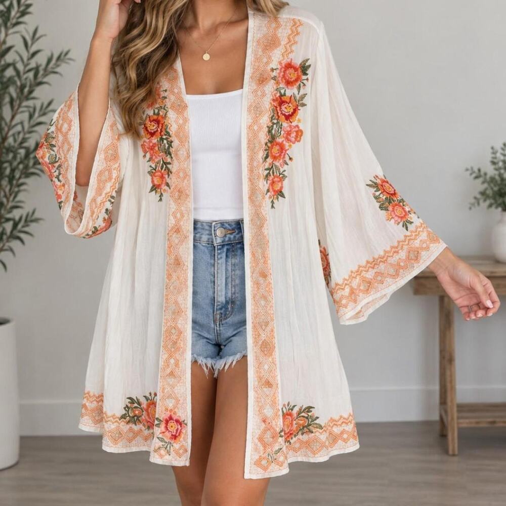 Savanna jane white embroidered kimono